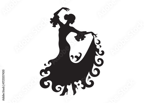 flamenco dancer logo silhouette vector, woman  flamenco dress dancing vector silhouette, flamenco dance silhouette vector, traditional flamenco dancer logo silhouettes vector on white background