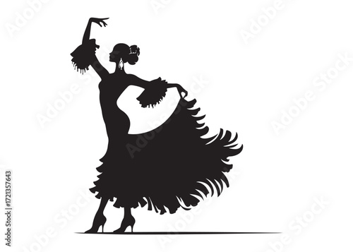 flamenco dancer logo silhouette vector, woman  flamenco dress dancing vector silhouette, flamenco dance silhouette vector, traditional flamenco dancer logo silhouettes vector on white background