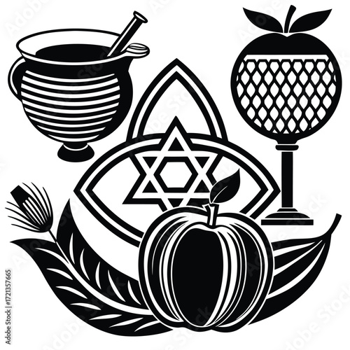 Rosh hashanah symbols, celebrating the jewish new year