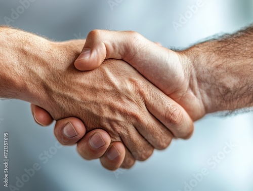 Handshake signifying agreement and collaboration in a professional setting at an office during daylight