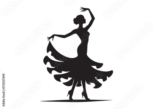 flamenco dancer logo silhouette vector, woman  flamenco dress dancing vector silhouette, flamenco dance silhouette vector, traditional flamenco dancer logo silhouettes vector on white background