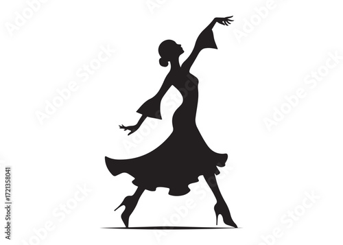 flamenco dancer logo silhouette vector, woman  flamenco dress dancing vector silhouette, flamenco dance silhouette vector, traditional flamenco dancer logo silhouettes vector on white background