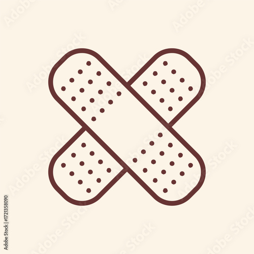 Simple brown band-aid icon illustration for medical design, promoting healing and comfort with a minimalist, modern touch for healthcare visuals