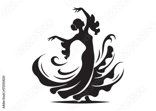 flamenco dancer logo silhouette vector, woman  flamenco dress dancing vector silhouette, flamenco dance silhouette vector, traditional flamenco dancer logo silhouettes vector on white background