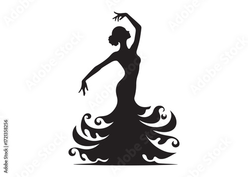 flamenco dancer logo silhouette vector, woman  flamenco dress dancing vector silhouette, flamenco dance silhouette vector, traditional flamenco dancer logo silhouettes vector on white background