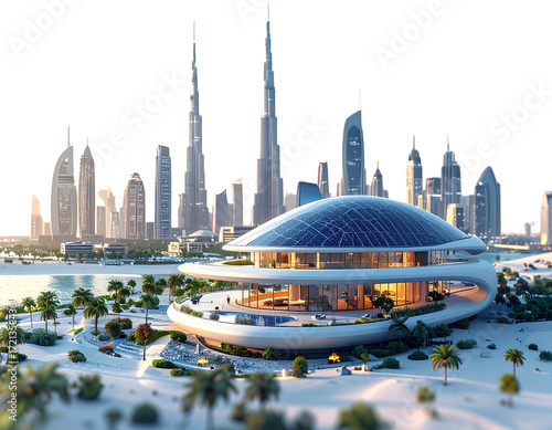 Abu Dhabi Skyline- Continuous Line Drawing, Tilt-Shift Miniature Effect Stock PhotoSm