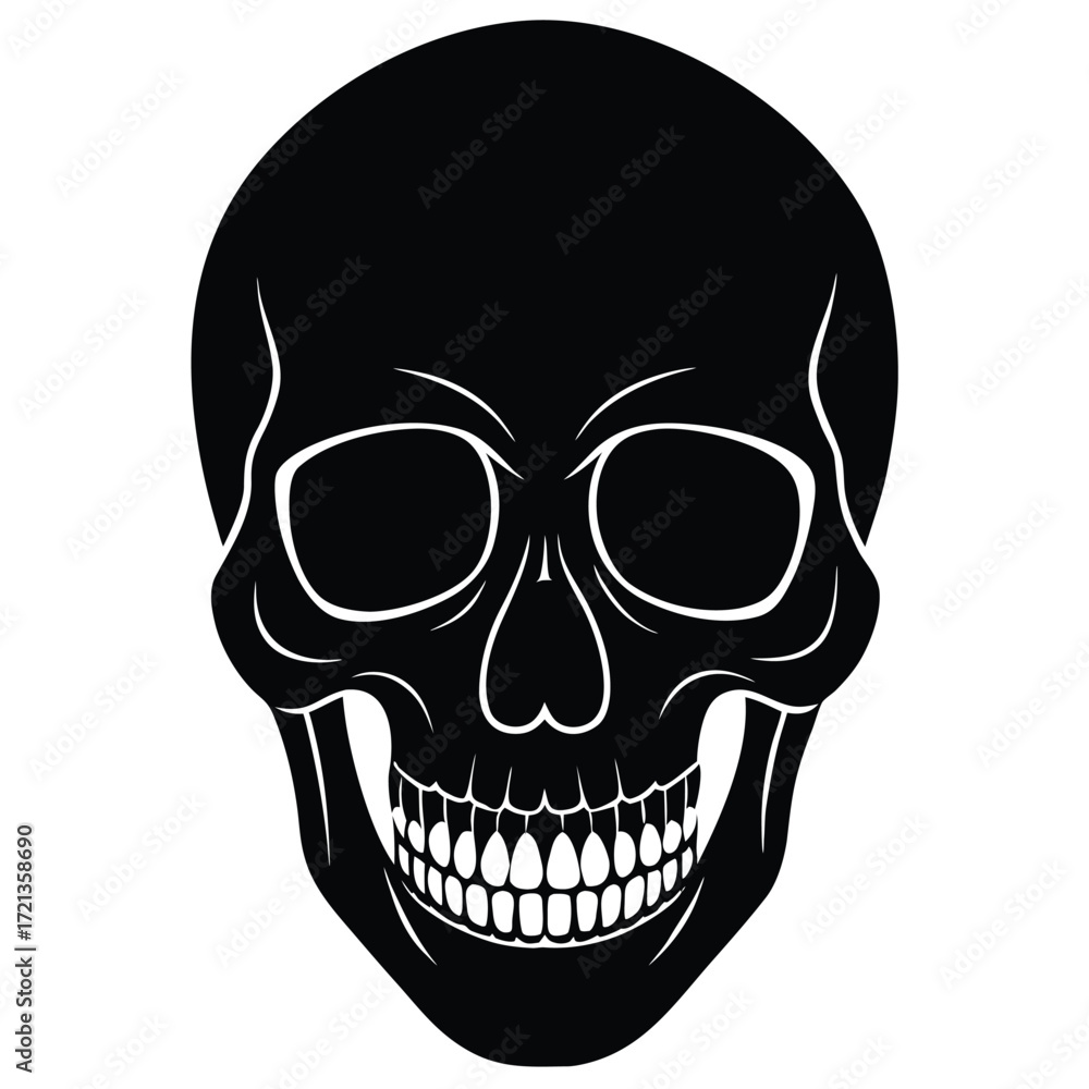 Fototapeta premium Illustration of a black skull with white teeth