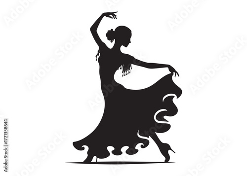 flamenco dancer logo silhouette vector, woman  flamenco dress dancing vector silhouette, flamenco dance silhouette vector, traditional flamenco dancer logo silhouettes vector on white background