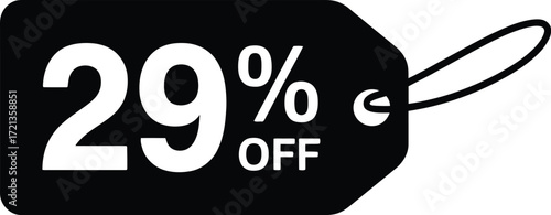 Black tag displaying a twenty nine percent off deal