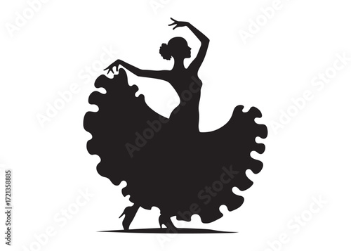 flamenco dancer logo silhouette vector, woman  flamenco dress dancing vector silhouette, flamenco dance silhouette vector, traditional flamenco dancer logo silhouettes vector on white background