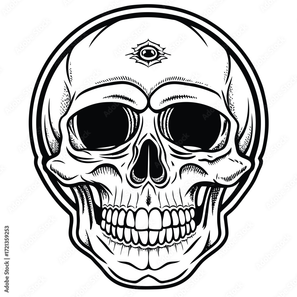 Fototapeta premium White skull with third eye, front view design