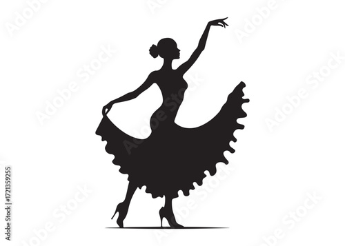flamenco dancer logo silhouette vector, woman  flamenco dress dancing vector silhouette, flamenco dance silhouette vector, traditional flamenco dancer logo silhouettes vector on white background