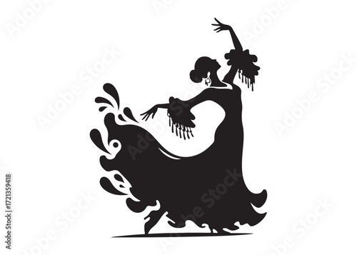 flamenco dancer logo silhouette vector, woman  flamenco dress dancing vector silhouette, flamenco dance silhouette vector, traditional flamenco dancer logo silhouettes vector on white background