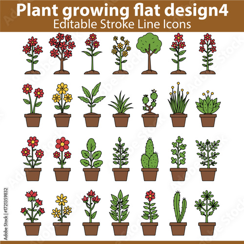 Plant Growing Flat Design Set 4 – Eco Lifestyle Vectors of People Planting Trees, Watering Plants, Gardening, and Nature Protection
