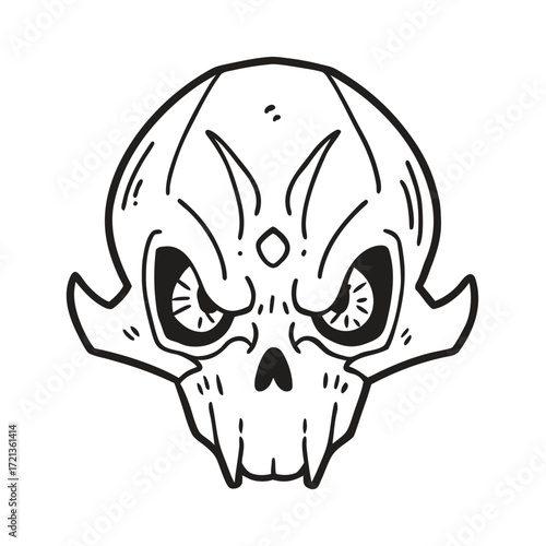 An angry alien skull with glowing eyes