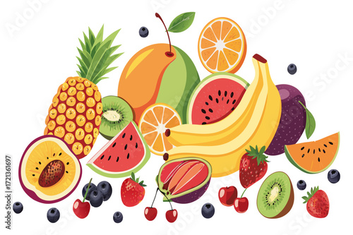 Tropical Fresh Fruit Mix Illustration - Vector 