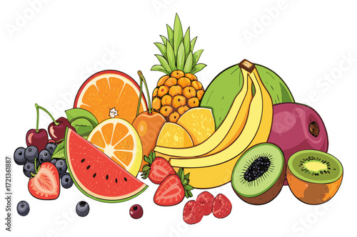 Tropical Fresh Fruit Mix Illustration - Vector 