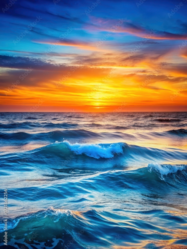 Obraz premium Deep blue abstract wave energy with orange hues in a dreamy ocean scene