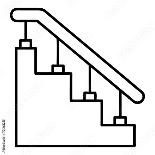 Staircase with handrail and flower isolated on white background