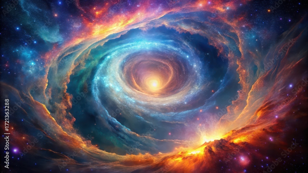 Cosmic Vortex Swirling Through a Vibrant Nebula Cosmic Vortex Swirling Through a Vibrant Nebula