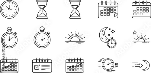 time set vector line icons.