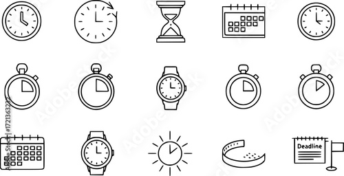 time set vector line icons.
