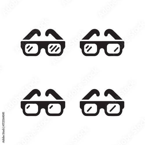 3D Glasses Solid Eye Wear Icon Set