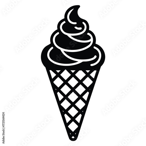 Black and white ice cream cone with swirl