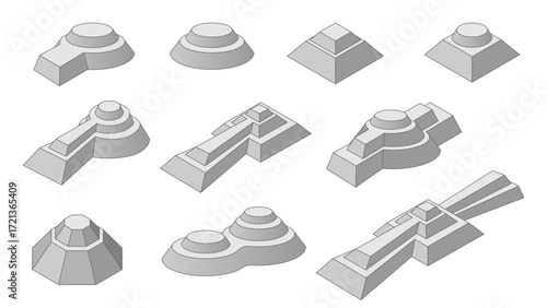 いろいろな古墳の種類のイラスト　前方後円墳や円墳などのシンプルなベクター素材　アウトライン有り