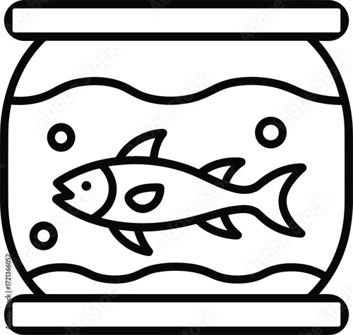 Simple line art icon of a fish in a round fishbowl with bubbles aquarium aquatic