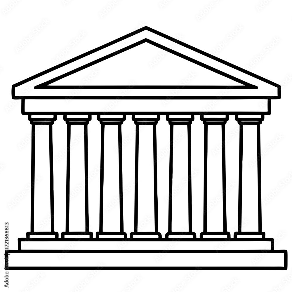 Fototapeta premium Parthenon outline drawing, minimalist style, vector design, copy space