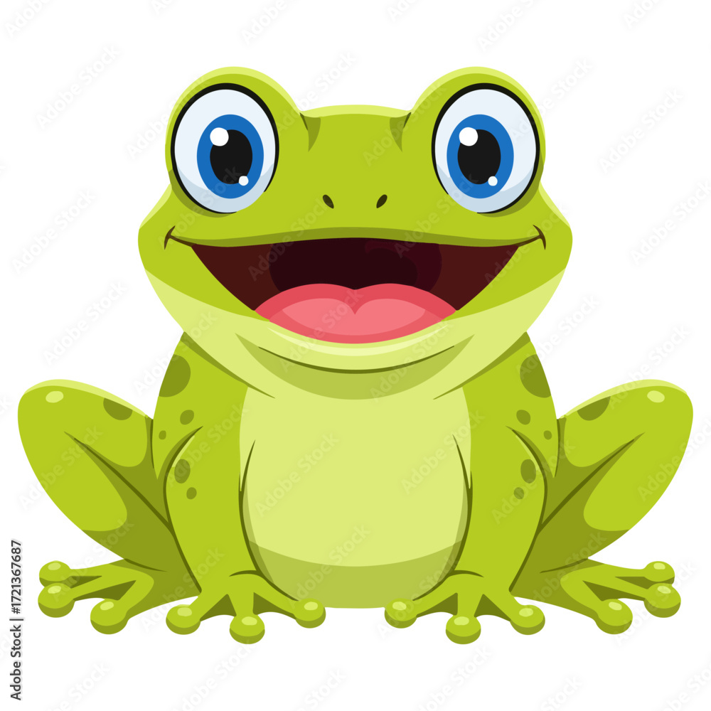 Obraz premium Cheerful green frog with big eyes and open mouth.