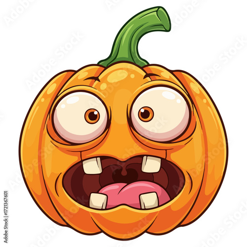 Cartoon pumpkin with a surprised expression and open mouth.