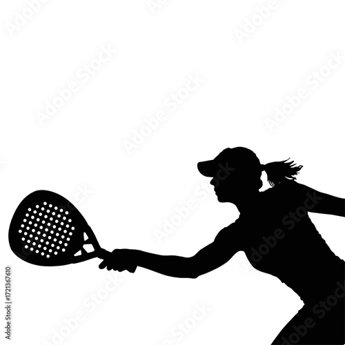 Silhouette of a female padel player with a racket. Padel player silhouette.