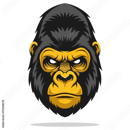 Powerful gorilla face illustration with intense gaze and focus.