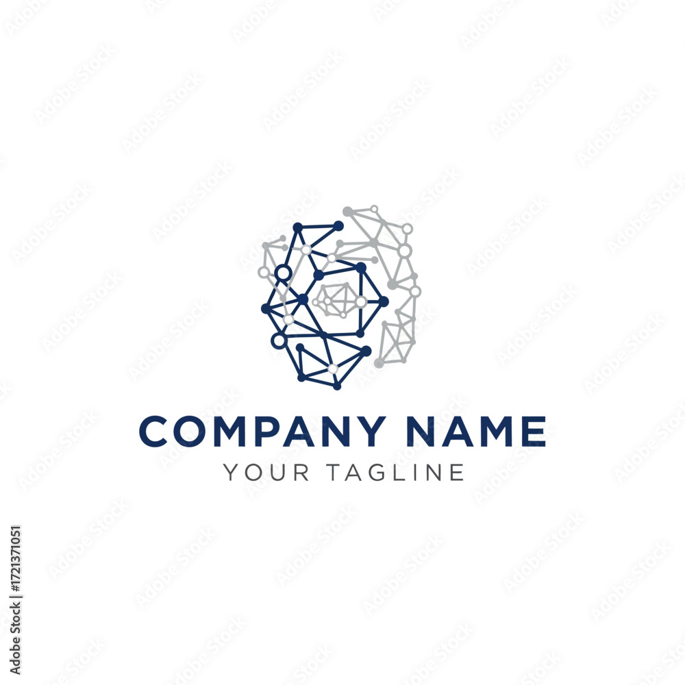 Fototapeta premium Abstract technology logo design with interconnected nodes and lines.