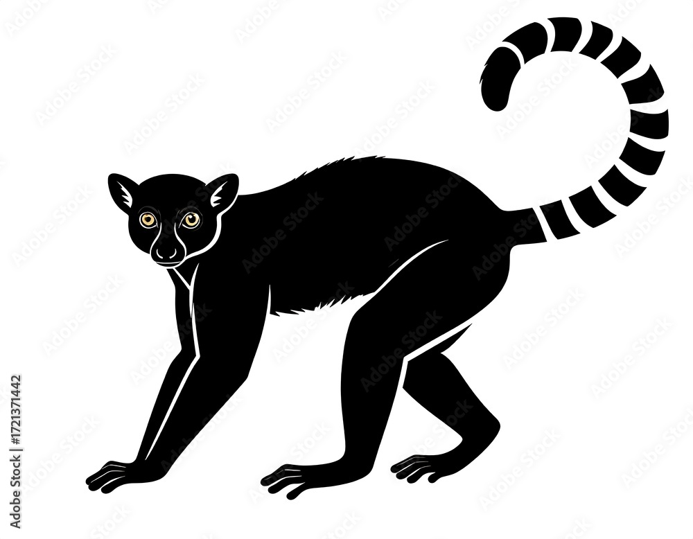Obraz premium Black silhouette of a lemur