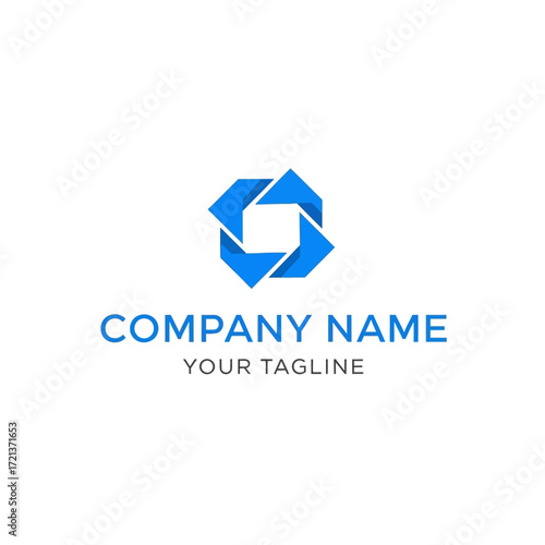 Free Download A modern blue geometric logo design featuring an abstract square symbol, with placeholder text for company name and tagline. - GFXLoad
