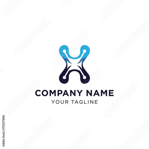 Modern logo design featuring the letter X, with interconnected elements and gradient blue colors.
