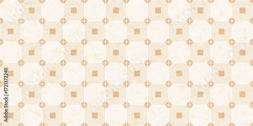 Ceramic tile seamless pattern for floor and wall. Square mosaic with marble texture for kitchen backsplash, bathroom and toilet floor. Abstract background with brown ceramic tiles, vector illustration