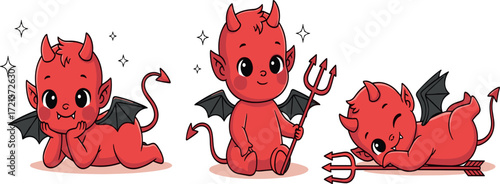 Adorable Baby Devil Illustrations Cute Cartoon Imps in Three Poses