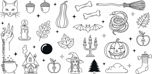 Spooky Season Line Art Witchcraft, Halloween & Autumn Elements