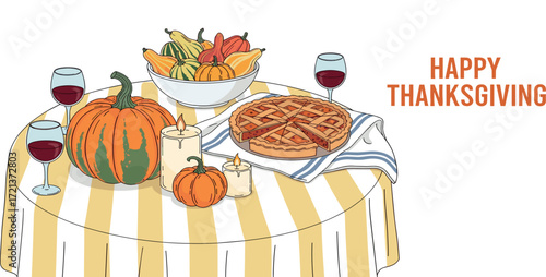 Happy Thanksgiving Festive Fall Feast Illustration