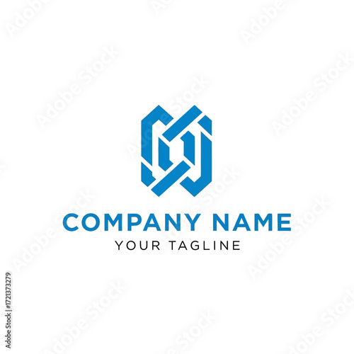 A modern, abstract blue logo with interlocking geometric shapes, suggesting connectivity and innovation, placed above company name and tagline.