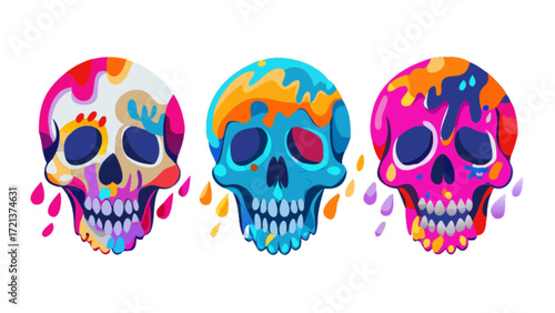 Day of the dead sugar skull vector art with colorful designs for halloween and dia de los muertos