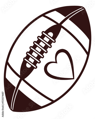 American football with heart symbol graphic design sport love