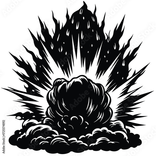 Powerful explosion with smoke and debris
