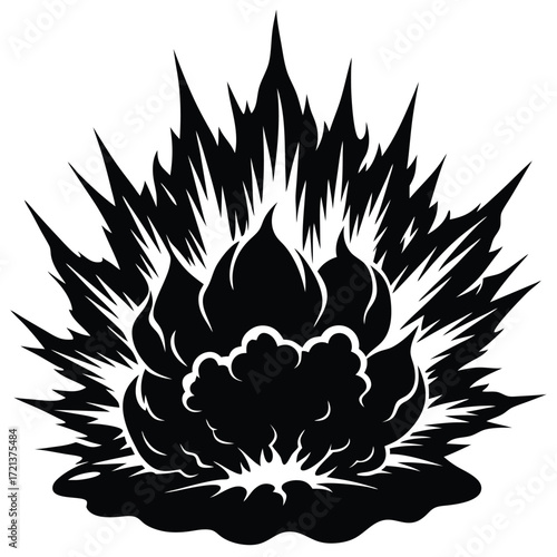 Black and white explosion illustration
