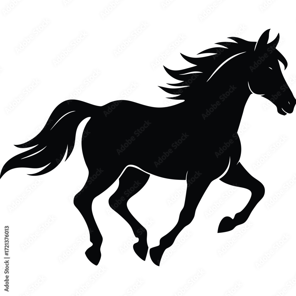 Obraz premium Silhouette of a running horse, vector illustration