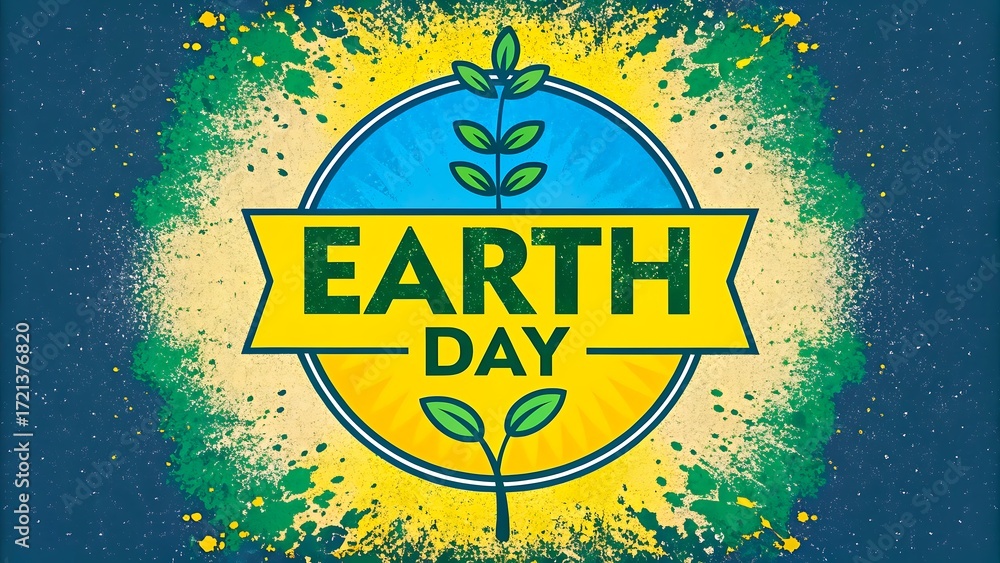 Fototapeta premium Earth Day celebration eco poster with green leaf sprout and colorful background 